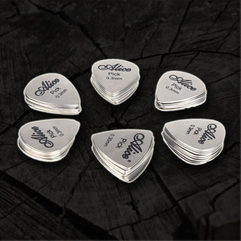 12 Bass Guitar Picks Stainless Steel 0.30mm in Heart or Triangle Shape