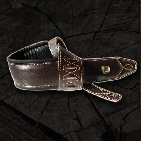 3.5" Dark Brown Leather Double Padded Guitar Strap
