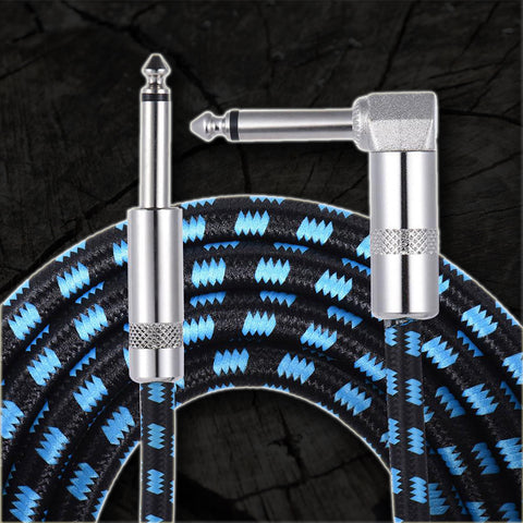 3M /10 Feet Instrument Guitar Cable Straight to Right Angle 1/4-Inch 6.35mm Plug with Blue Tweed Woven Jacket
