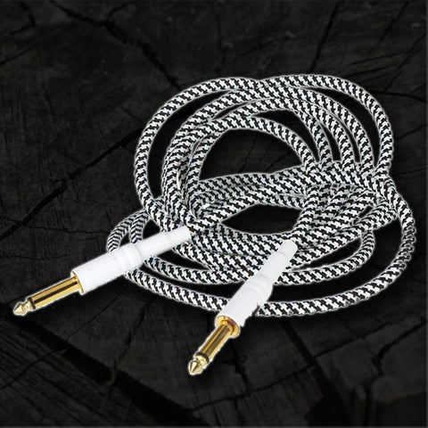 Guitar Cable 3M/10FT with White Wove Lines Gold-Eplated Connectors and Oxygen-Free Copper Wire