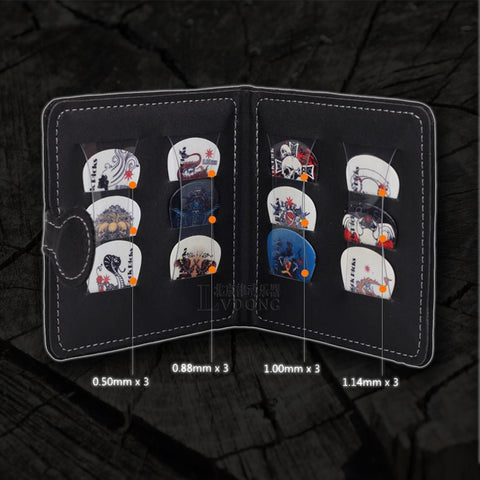 Guitar Picks Holder Bag Bundle Including 12 Rock Picks (Black)
