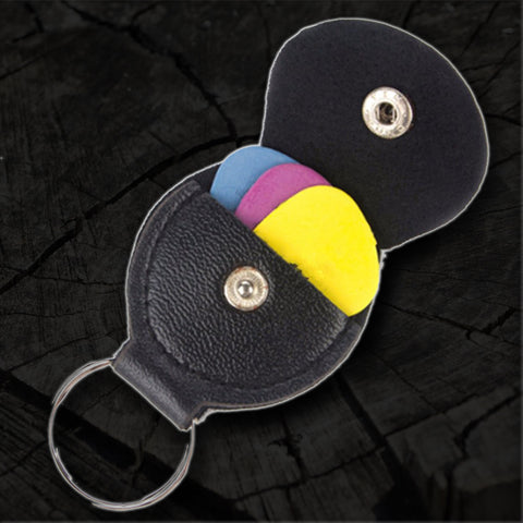 Leather Guitar Pick Holder Plectrum Case Bag (Black)