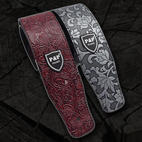 Leather Embossed Guitar Strap for Electric, Acoustic & Folk Guitar